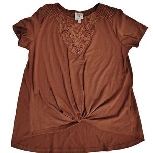 Self Esteem Women's Top Shirt Size Large Brown  Crochet twist